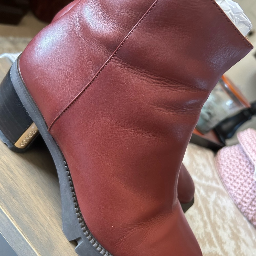 Coach Burgundy Leather Ankle Boots - Picture 2 of 6